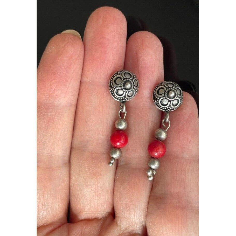 925 STERLING SILVER AND CORAL DANGLE EARRINGS SKY