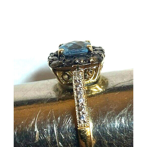 YELLOW GOLD TOPAZ,AMETHYST AND DIAMOND RING SIZE 7 SKY