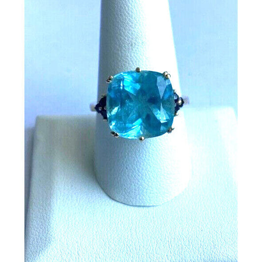 YELLOW GOLD LARGE TOPAZ AND BLUE SPINEL RING SIZE 10 SKY