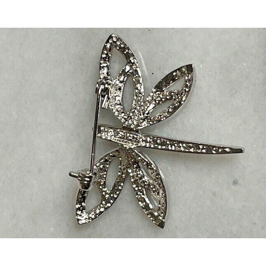 SHINY 925 STERLING SILVER & CZ DRAGONFLY BROOCH SKY