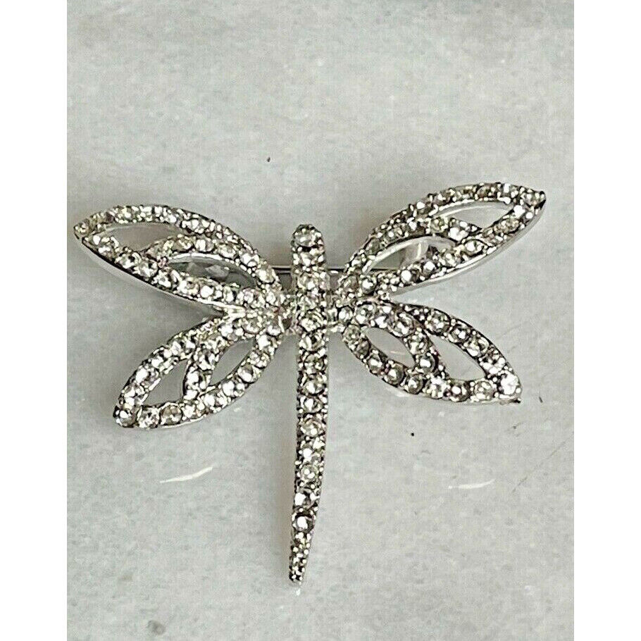 SHINY 925 STERLING SILVER & CZ DRAGONFLY BROOCH SKY