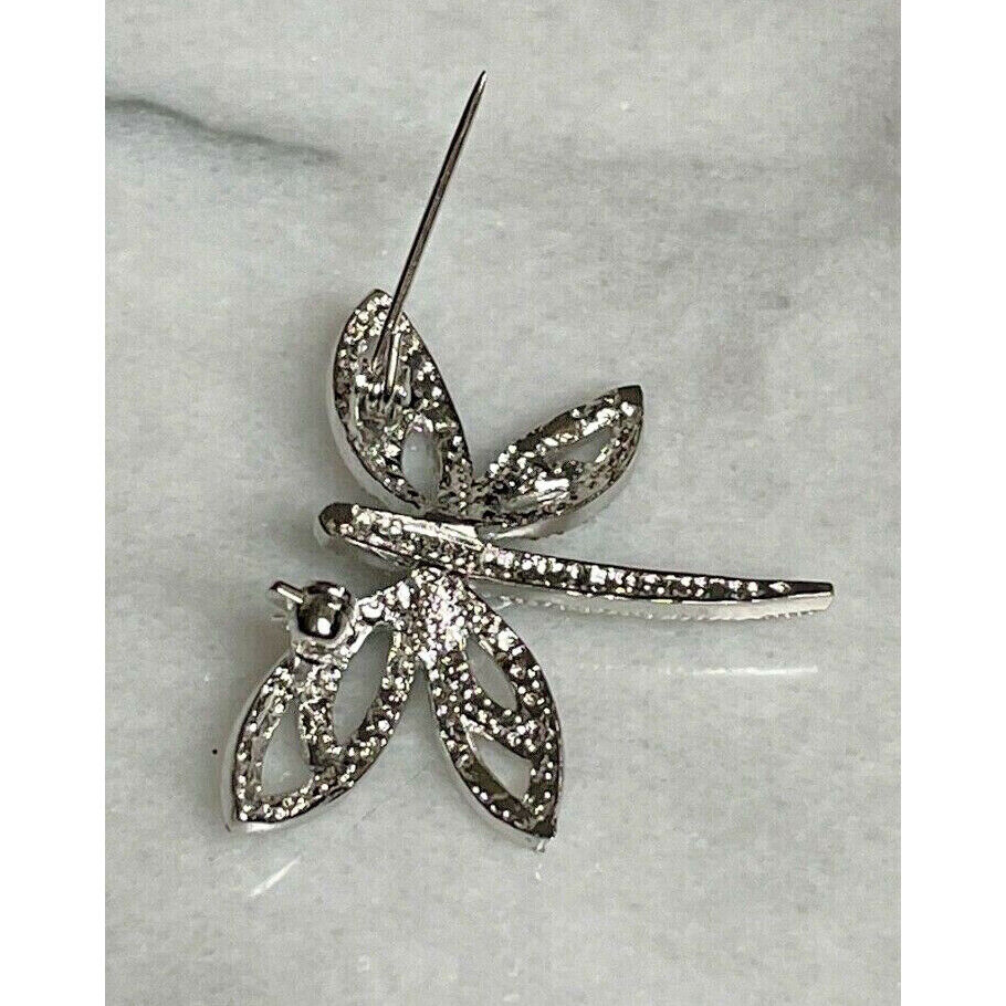 SHINY 925 STERLING SILVER & CZ DRAGONFLY BROOCH SKY