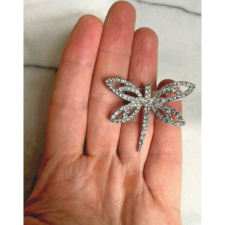 SHINY 925 STERLING SILVER & CZ DRAGONFLY BROOCH SKY