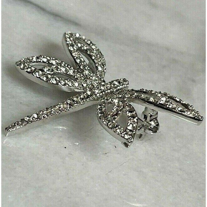 SHINY 925 STERLING SILVER & CZ DRAGONFLY BROOCH SKY