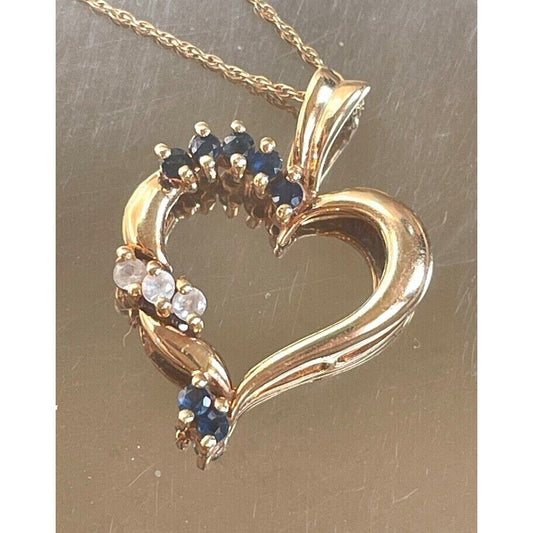 YELLOW GOLD SAPPHIRE & COLORLESS TOPAZ HEART PENDANT NECKLACE SKY