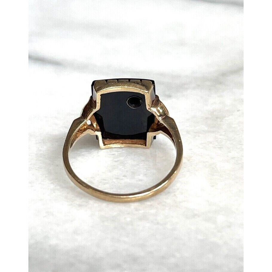 ART DECO ERA YELLOW GOLD ONYX WITH DIAMOND ACCENT RING SIZE 6 SKY