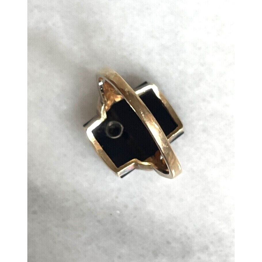 ART DECO ERA YELLOW GOLD ONYX WITH DIAMOND ACCENT RING SIZE 6 SKY