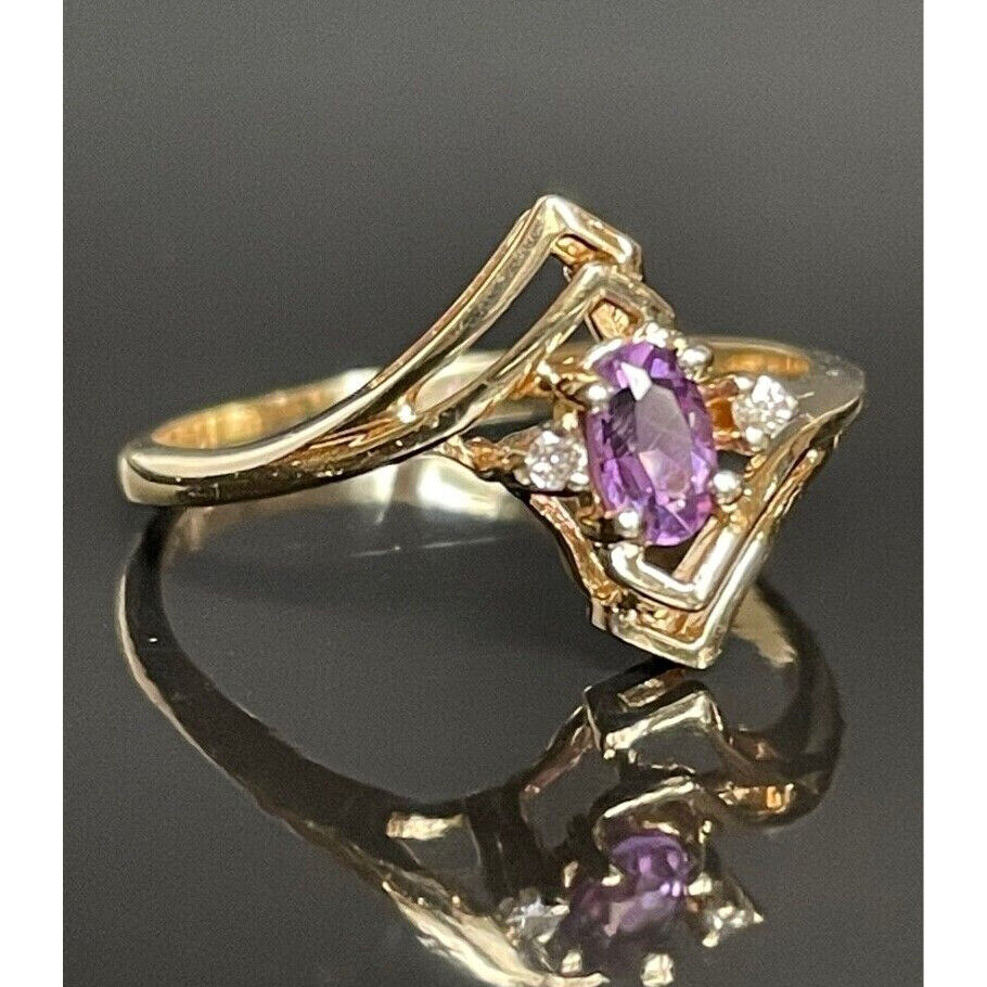 ''PERFEX'' YELLOW GOLD AMETHYST DIAMOND RING SIZE 7.5 SKY