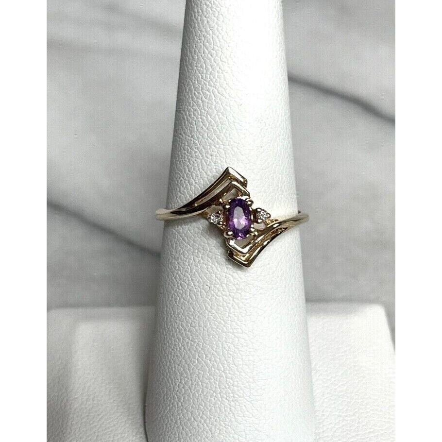 ''PERFEX'' YELLOW GOLD AMETHYST DIAMOND RING SIZE 7.5 SKY