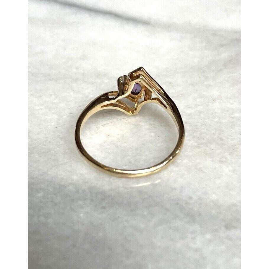 ''PERFEX'' YELLOW GOLD AMETHYST DIAMOND RING SIZE 7.5 SKY