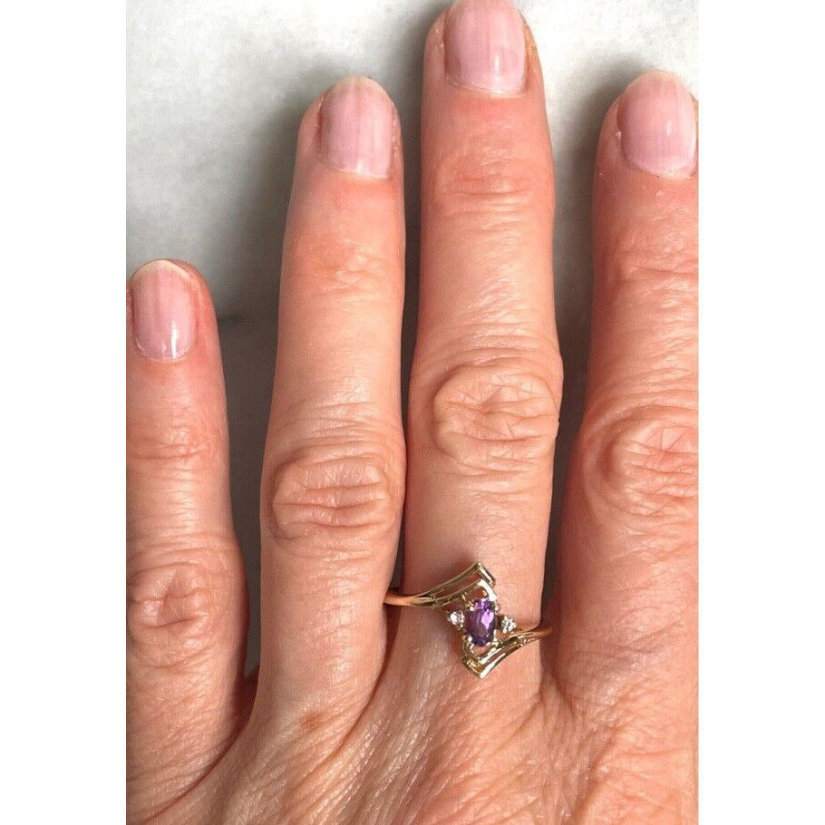 ''PERFEX'' YELLOW GOLD AMETHYST DIAMOND RING SIZE 7.5 SKY