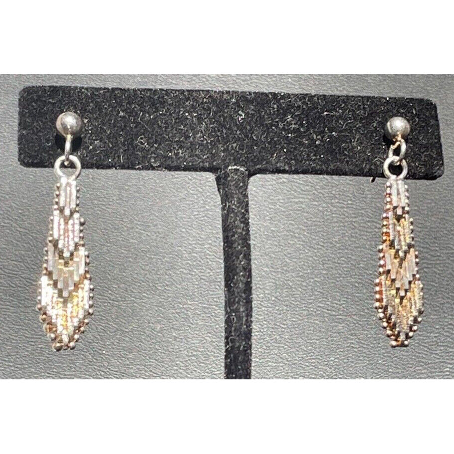 925 STERLING  SILVER HERRINGBONE DESIGN DANGLE  EARRINGS SKY