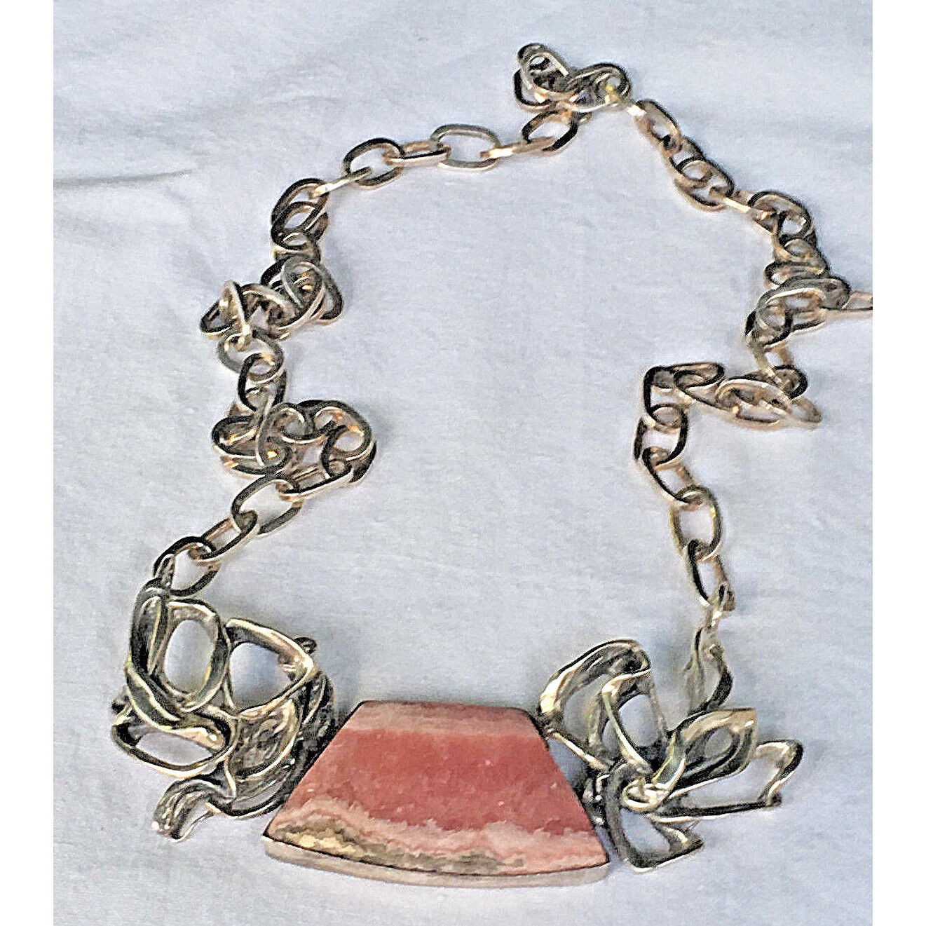 CUSTOM MADE STERLING SILVER AND RHODOCHROSITE STATMENT NECKLACE BY MARGO SKY