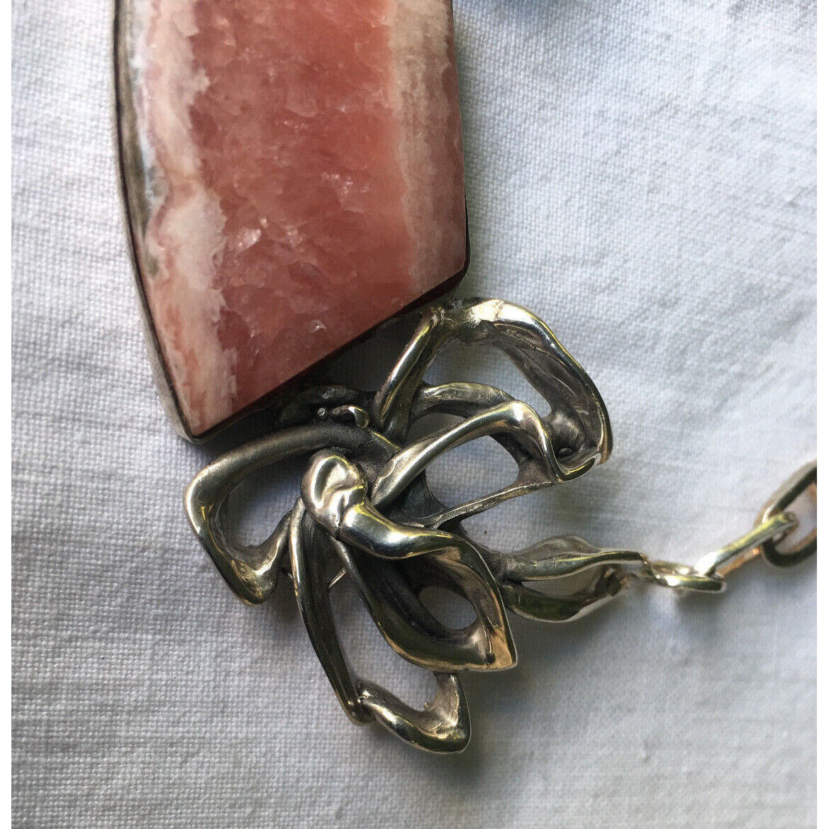 CUSTOM MADE STERLING SILVER AND RHODOCHROSITE STATMENT NECKLACE BY MARGO SKY