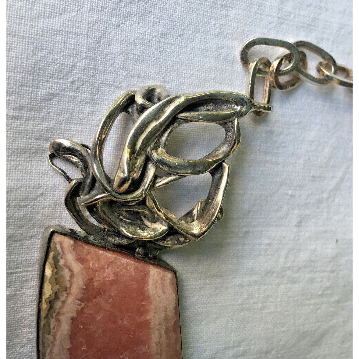 CUSTOM MADE STERLING SILVER AND RHODOCHROSITE STATMENT NECKLACE BY MARGO SKY