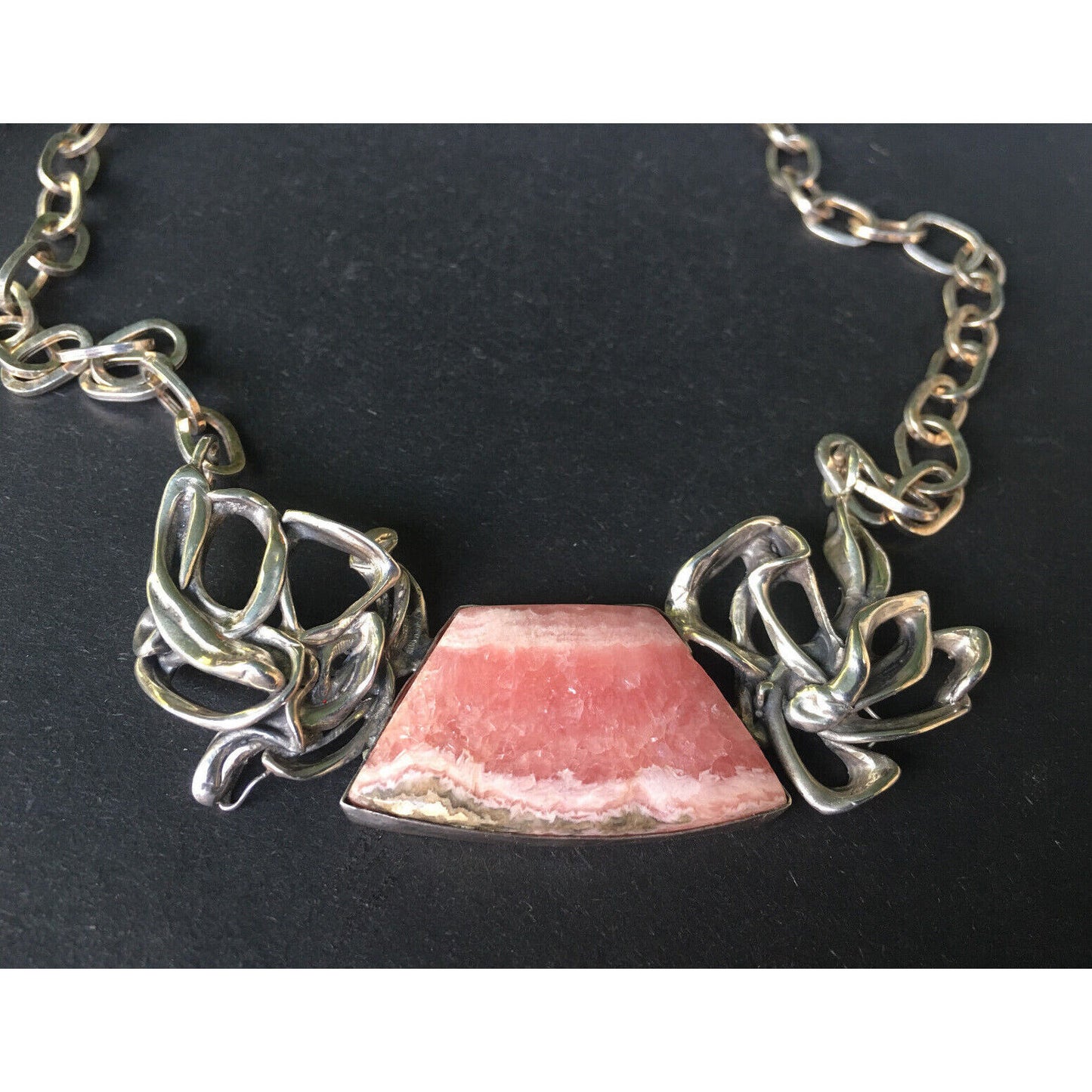 CUSTOM MADE STERLING SILVER AND RHODOCHROSITE STATMENT NECKLACE BY MARGO SKY