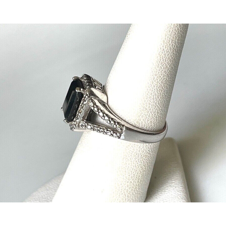 925 STERLING SILVER AND BLACK TOURMALINE RING SIZE 7 SKY