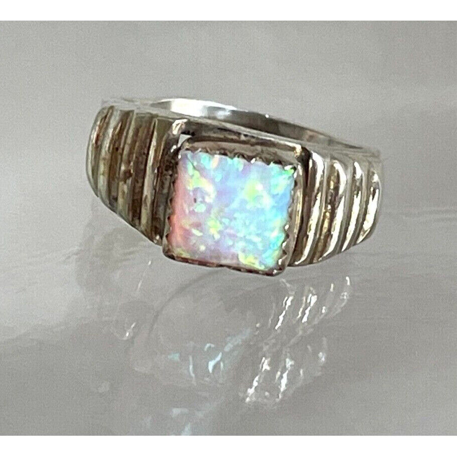 MAX. C 925 STERLING SILVER FAUX OPAL RING SIZE 7.5 SKY