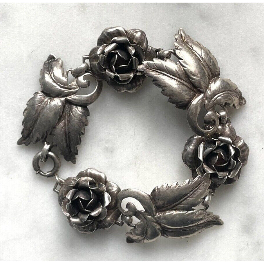 VINTAGE 925 STERLING SILVER  ROSE GARLAND BRACELET SKY