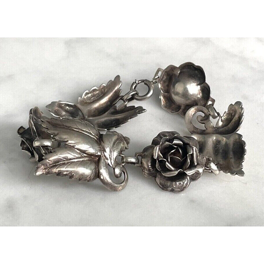 VINTAGE 925 STERLING SILVER  ROSE GARLAND BRACELET SKY