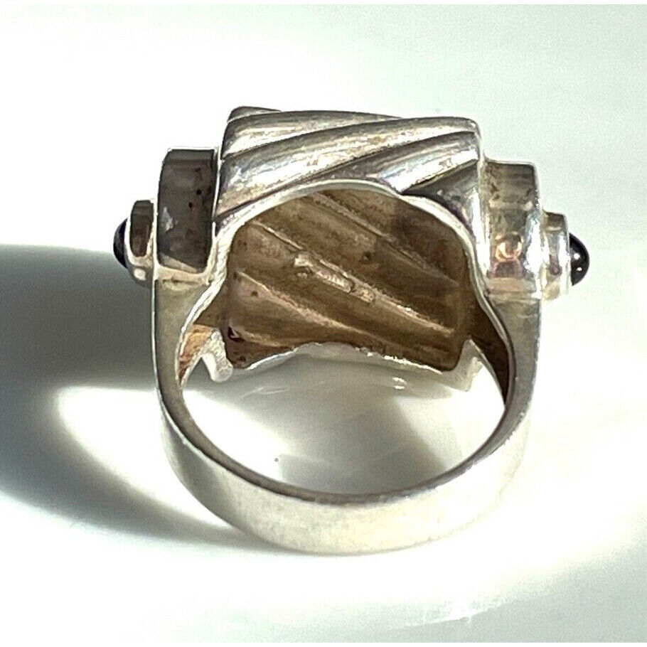 925 STERLING SILVER ONYX BARREL  RING SIZE 7 SKY