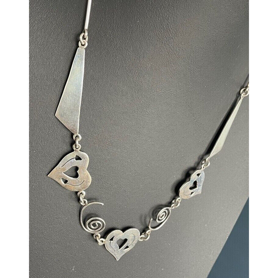 VINTAGE TAXCO 925 STERLING SILVER  3 HEARTS NECKLACE SKY