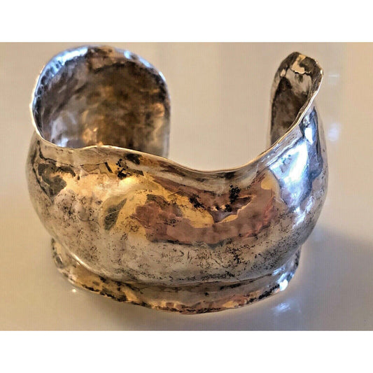 SIGNED MARY KAY MT.GRETNA WIDE STERLING CUFF BRACELET. SKY