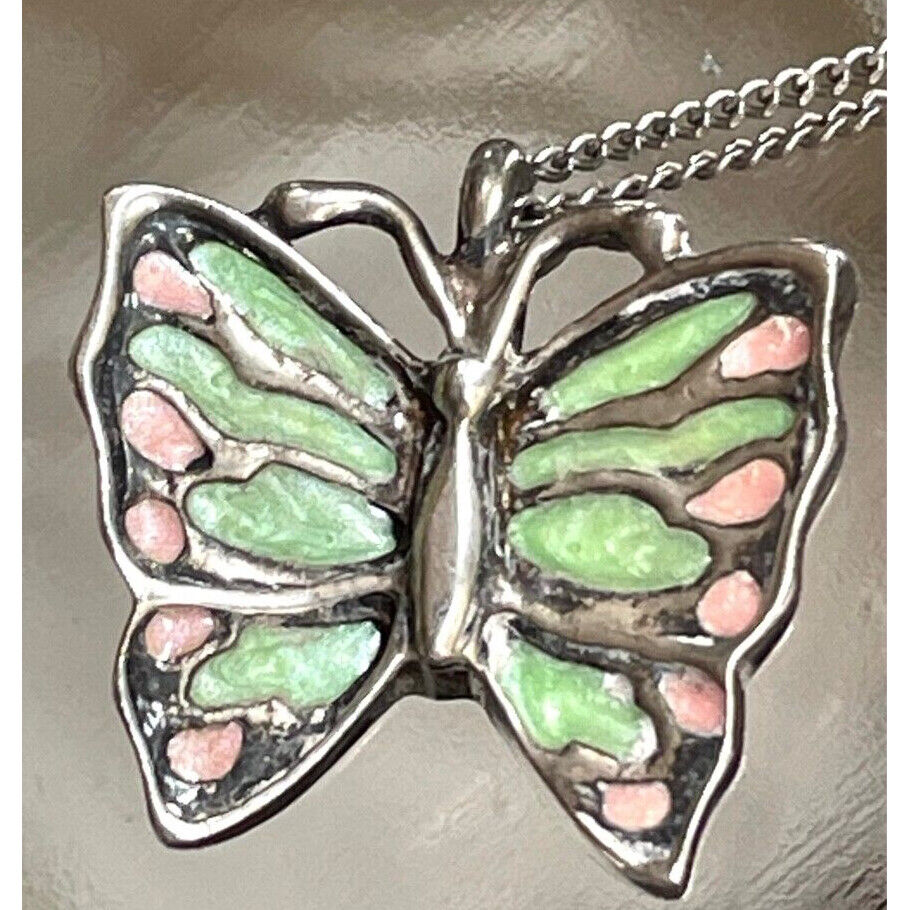 925 STERLING SILVER AND ENAMEL BUTTERFLY PENDANT NECKLACE SKY