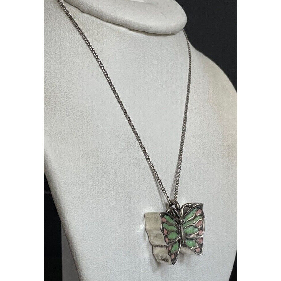 925 STERLING SILVER AND ENAMEL BUTTERFLY PENDANT NECKLACE SKY