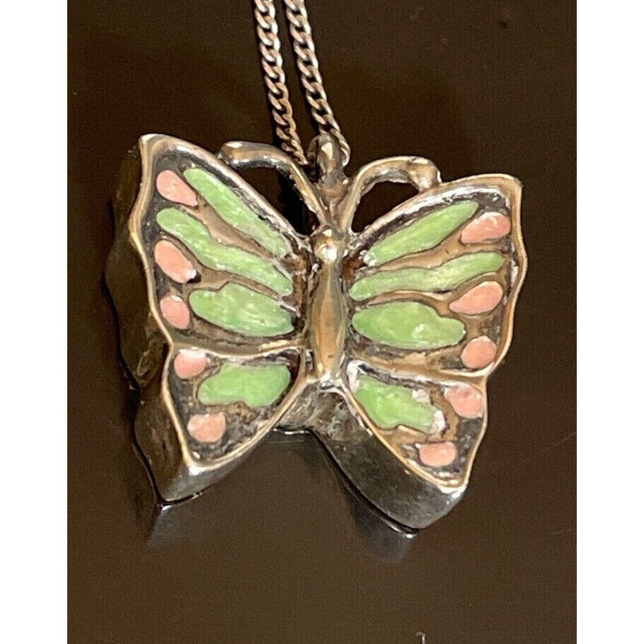 925 STERLING SILVER AND ENAMEL BUTTERFLY PENDANT NECKLACE SKY