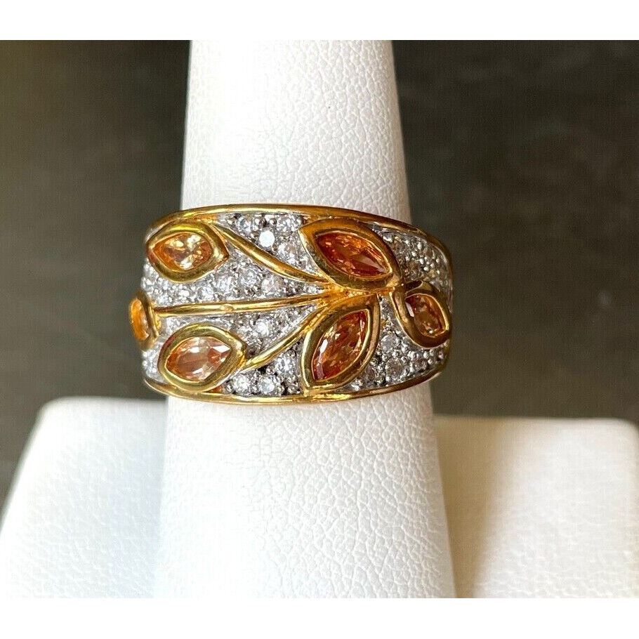 925 STERLING SILVER VERMEIL YELLOW & CLEAR CZ'S BAND RING  SIZE 8 SKY