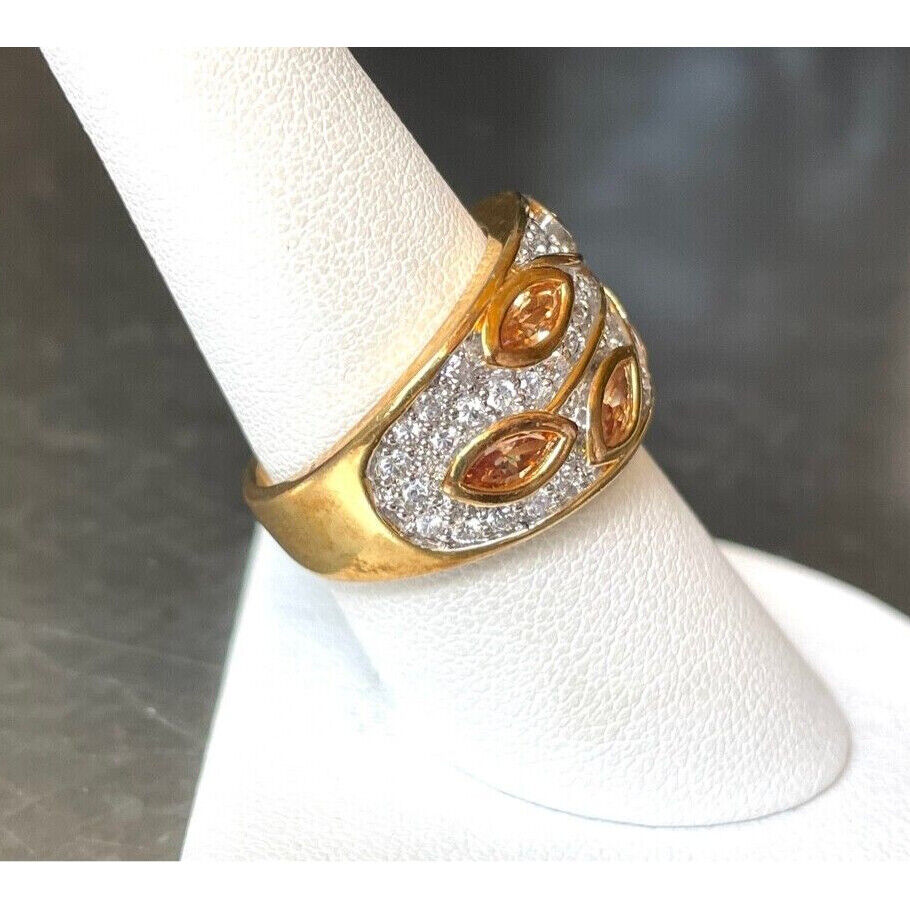 925 STERLING SILVER VERMEIL YELLOW & CLEAR CZ'S BAND RING  SIZE 8 SKY