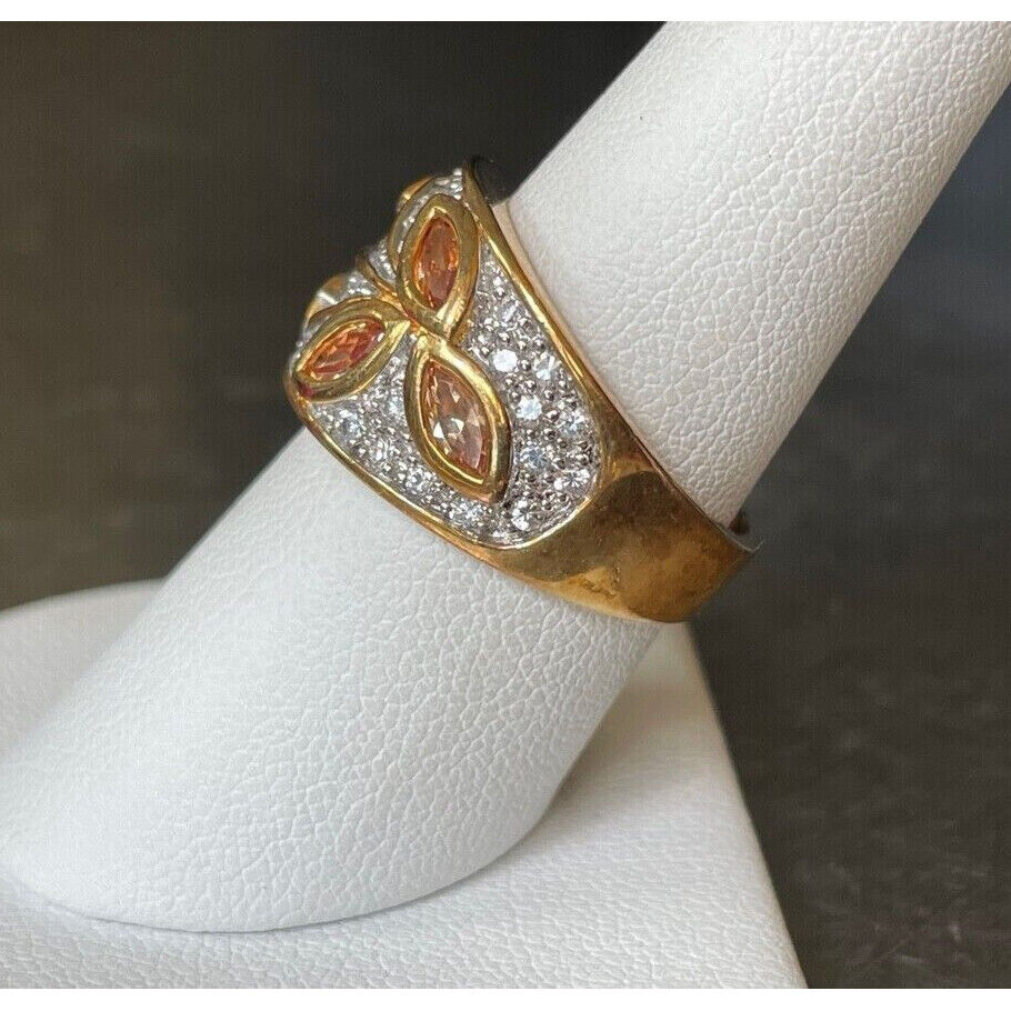 925 STERLING SILVER VERMEIL YELLOW & CLEAR CZ'S BAND RING  SIZE 8 SKY