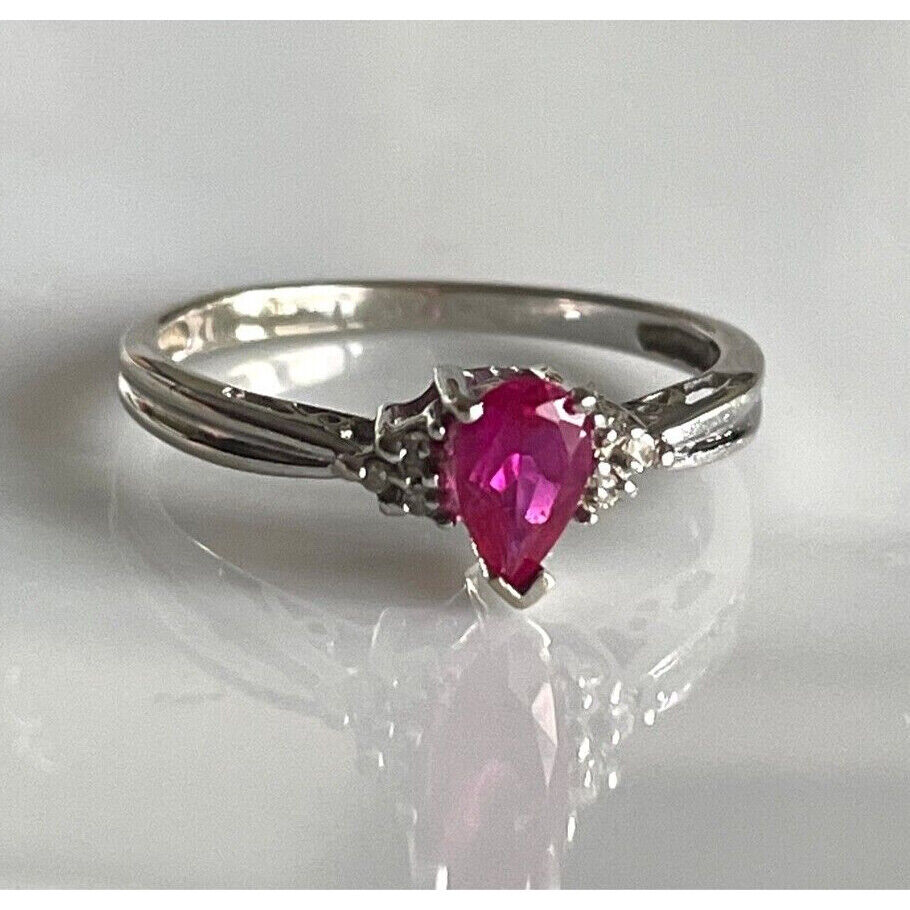 14K WHITE GOLD PINK TOPAZ DIAMOND RING SIZE 6.5 SKY