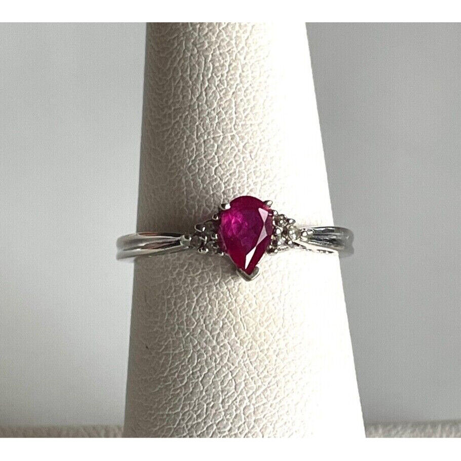 14K WHITE GOLD PINK TOPAZ DIAMOND RING SIZE 6.5 SKY