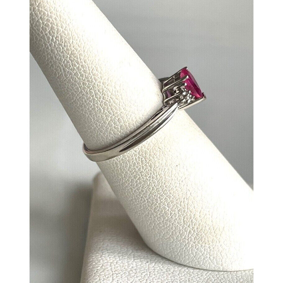 14K WHITE GOLD PINK TOPAZ DIAMOND RING SIZE 6.5 SKY