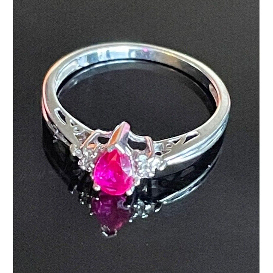 14K WHITE GOLD PINK TOPAZ DIAMOND RING SIZE 6.5 SKY