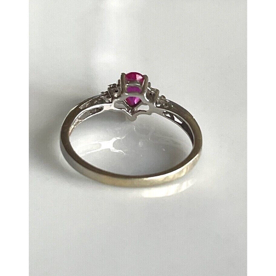 14K WHITE GOLD PINK TOPAZ DIAMOND RING SIZE 6.5 SKY