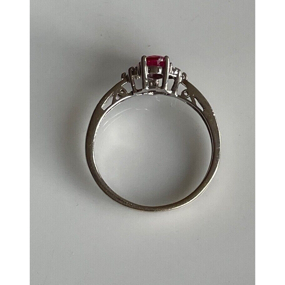 14K WHITE GOLD PINK TOPAZ DIAMOND RING SIZE 6.5 SKY