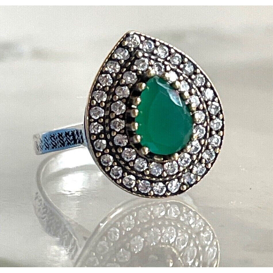 '' TRUVO'' 925 STERLING SILVER EMERALD AND GOSHENITE RING SIZE 8.75 SKY