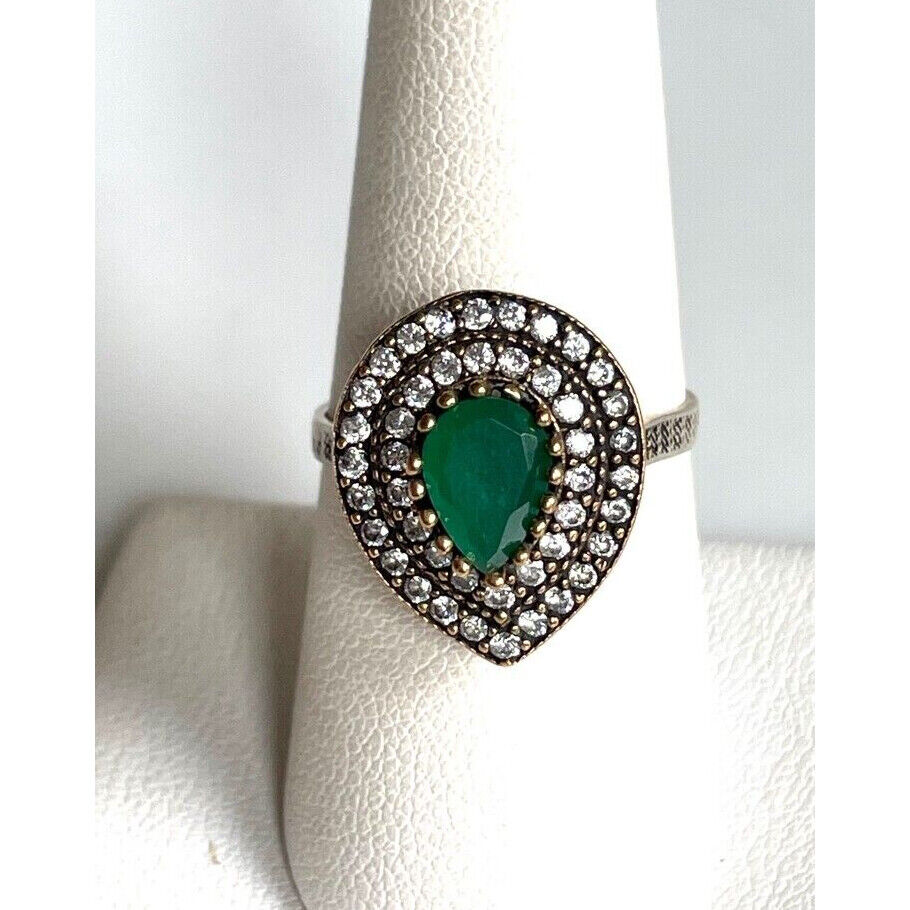 '' TRUVO'' 925 STERLING SILVER EMERALD AND GOSHENITE RING SIZE 8.75 SKY