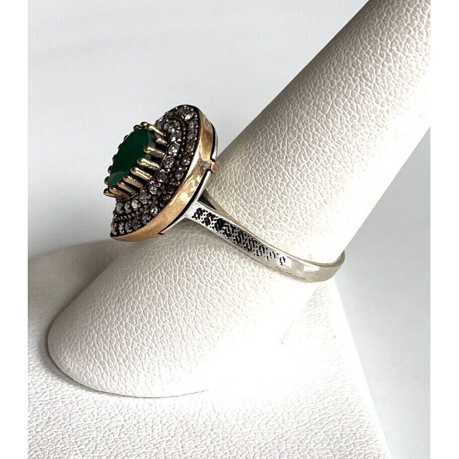 '' TRUVO'' 925 STERLING SILVER EMERALD AND GOSHENITE RING SIZE 8.75 SKY