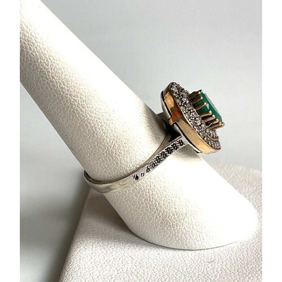 '' TRUVO'' 925 STERLING SILVER EMERALD AND GOSHENITE RING SIZE 8.75 SKY