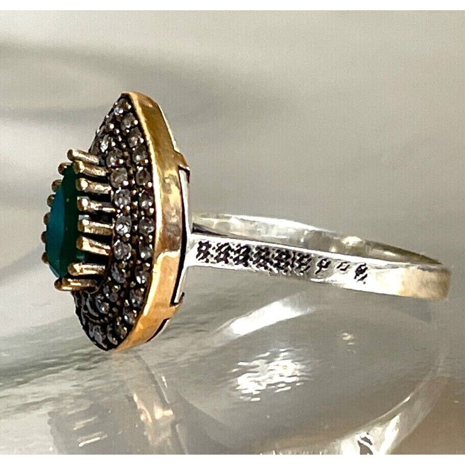 '' TRUVO'' 925 STERLING SILVER EMERALD AND GOSHENITE RING SIZE 8.75 SKY