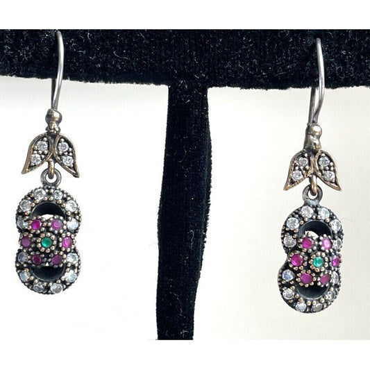 925 STERLING SILVER EMERALD AND RUBY DANGLE EARRINGS SKY