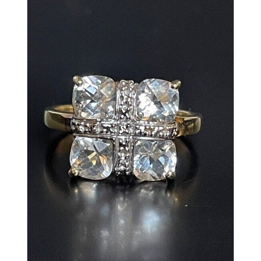 YELLOW GOLD & COLORLESS TOPAZ GIFT BOX RING SIZE 7 SKY