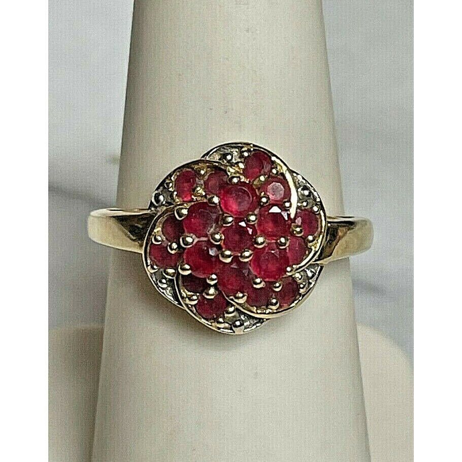 14K YELLOW GOLD PINK TOPAZ & DIAMOND COCKTAIL RING SIZE 7 SKY