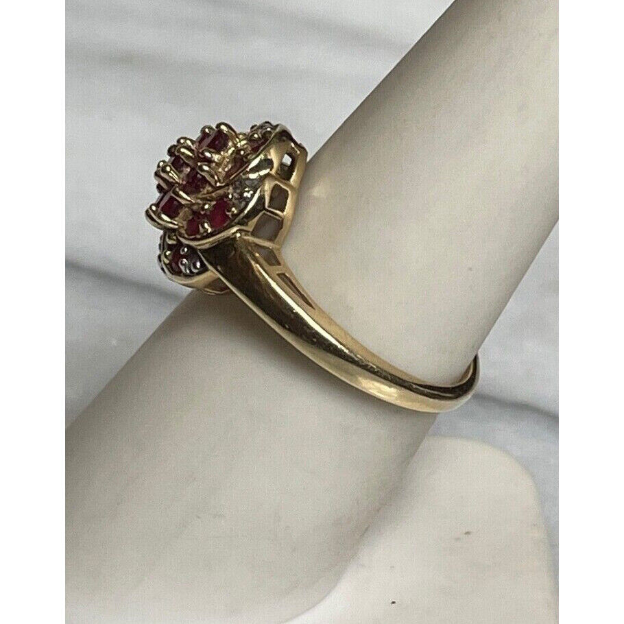 14K YELLOW GOLD PINK TOPAZ & DIAMOND COCKTAIL RING SIZE 7 SKY