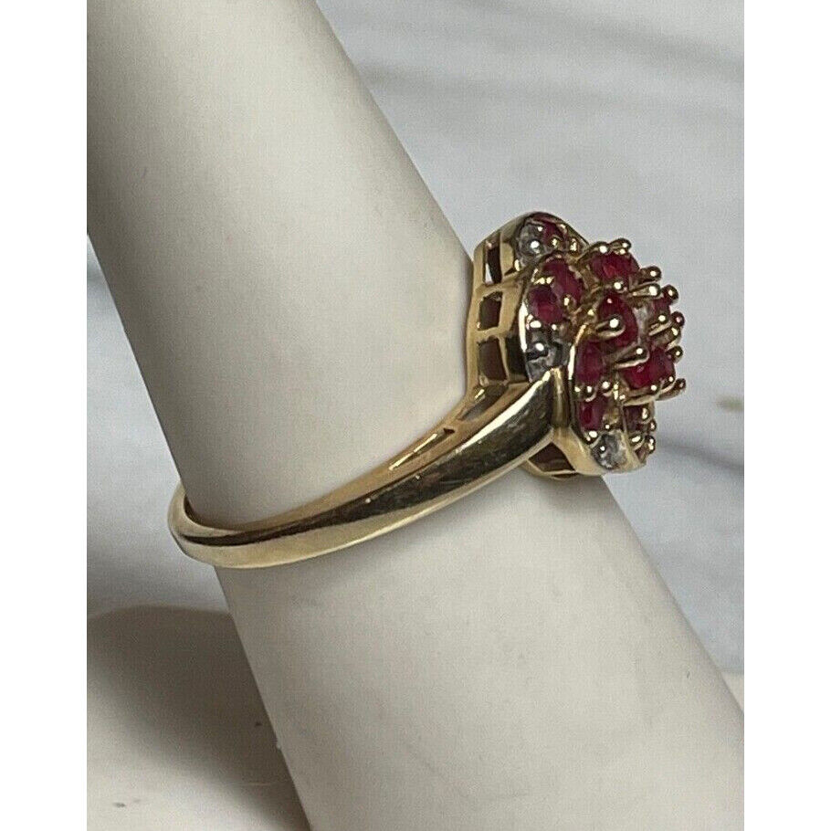 14K YELLOW GOLD PINK TOPAZ & DIAMOND COCKTAIL RING SIZE 7 SKY