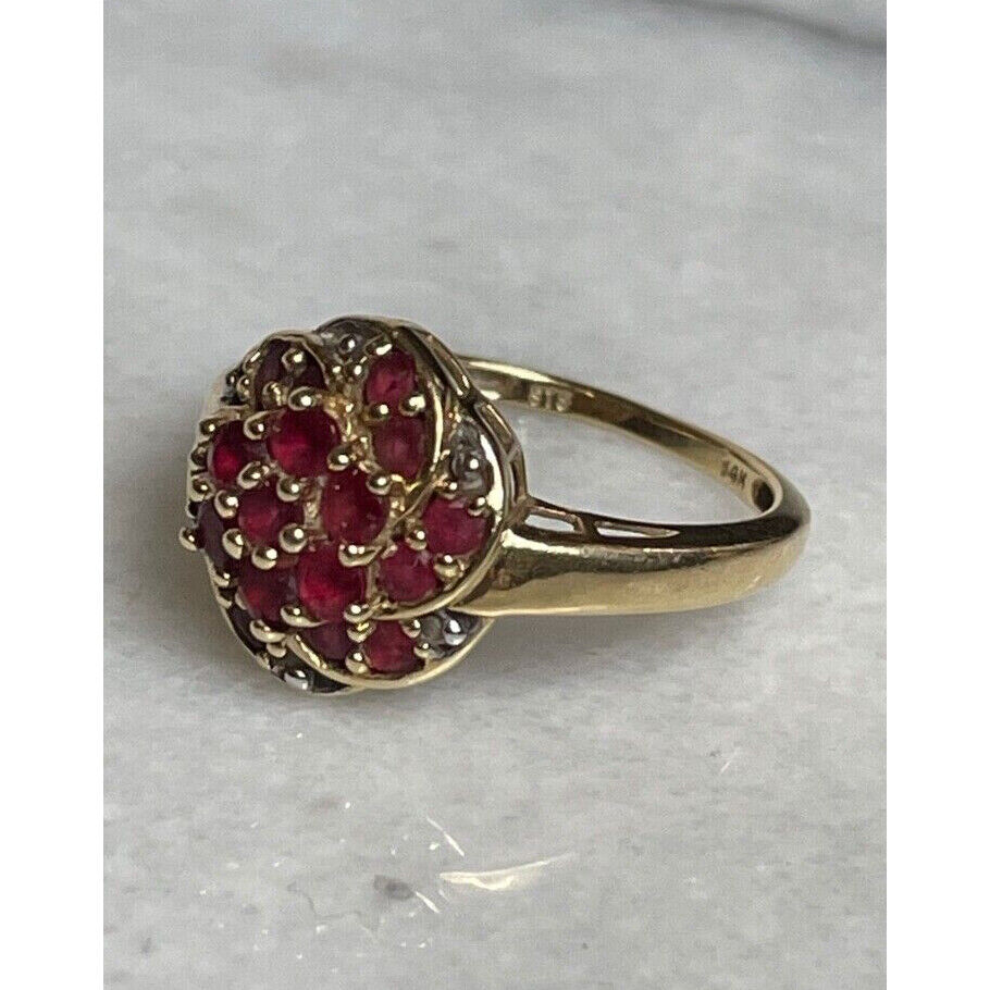 14K YELLOW GOLD PINK TOPAZ & DIAMOND COCKTAIL RING SIZE 7 SKY